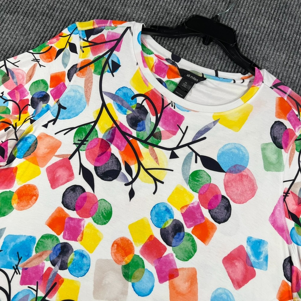 Ali Miles Shirt Blouse Top Womens 2X White Geometric Long Sleeve Casual New
